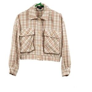 Forever 21 cropped fleece plaid shacket size S